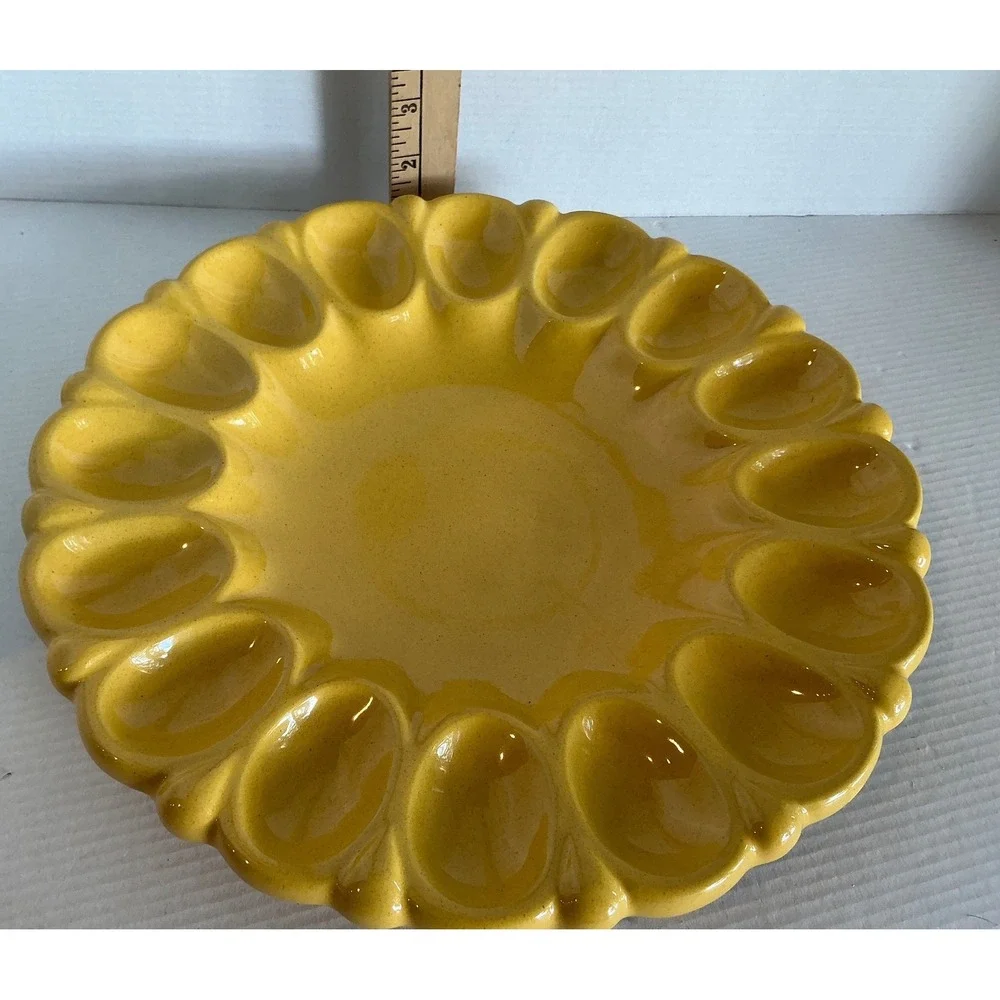 Frankoma‎ Vintage Deviled Egg Platter 819 Mustard Yellow Ceramic Server 11.5in